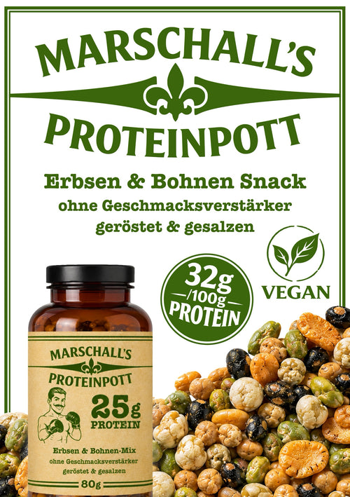 MARSCHALL’S PROTEINPOTT – 12er-Pack (12 × 80 g) | Proteinreicher Erbsen- & Bohnen-Snack