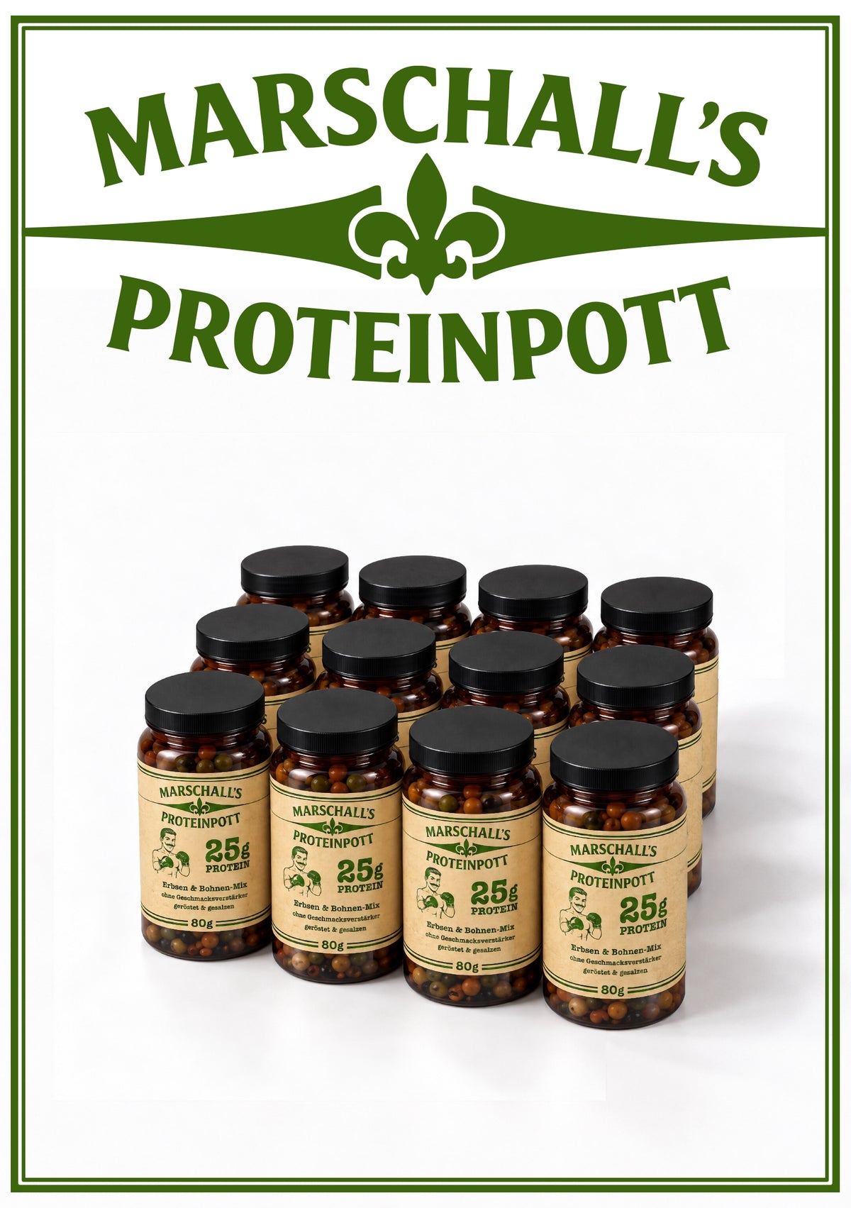 MARSCHALL’S PROTEINPOTT – 12er-Pack (12 × 80 g) | Proteinreicher Erbsen- & Bohnen-Snack