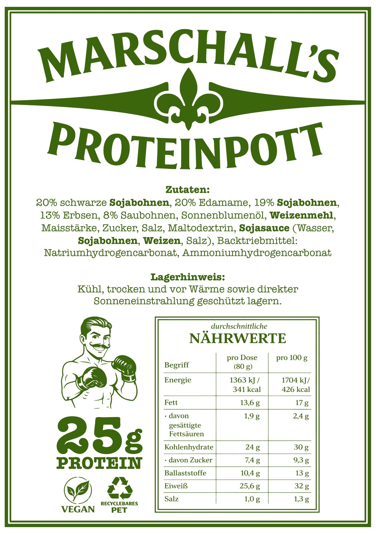 MARSCHALL’S PROTEINPOTT – 12er-Pack (12 × 80 g) | Proteinreicher Erbsen- & Bohnen-Snack